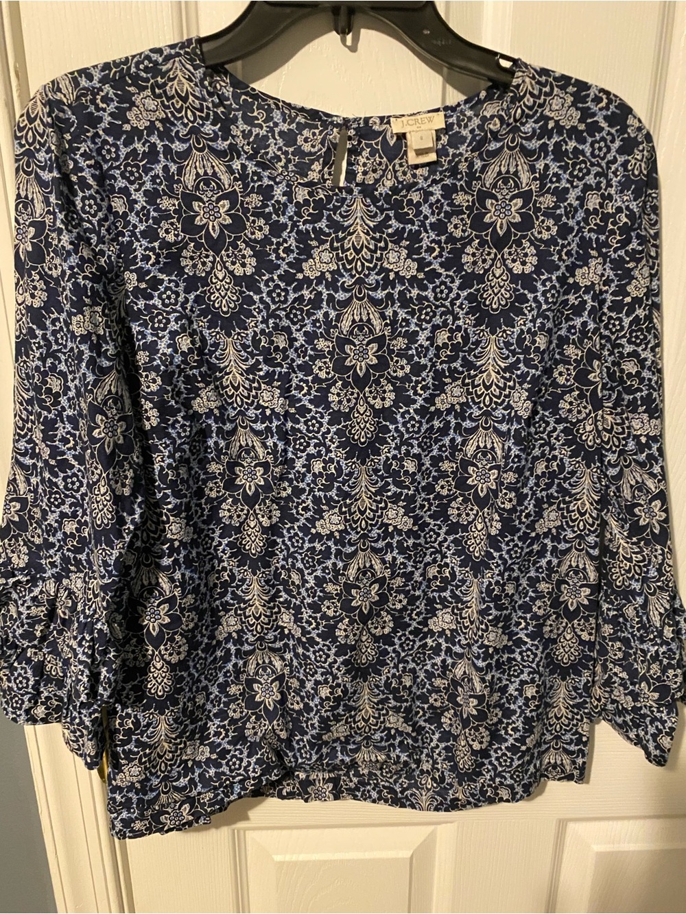 J. Crew Navy and White Floral Print Blouse